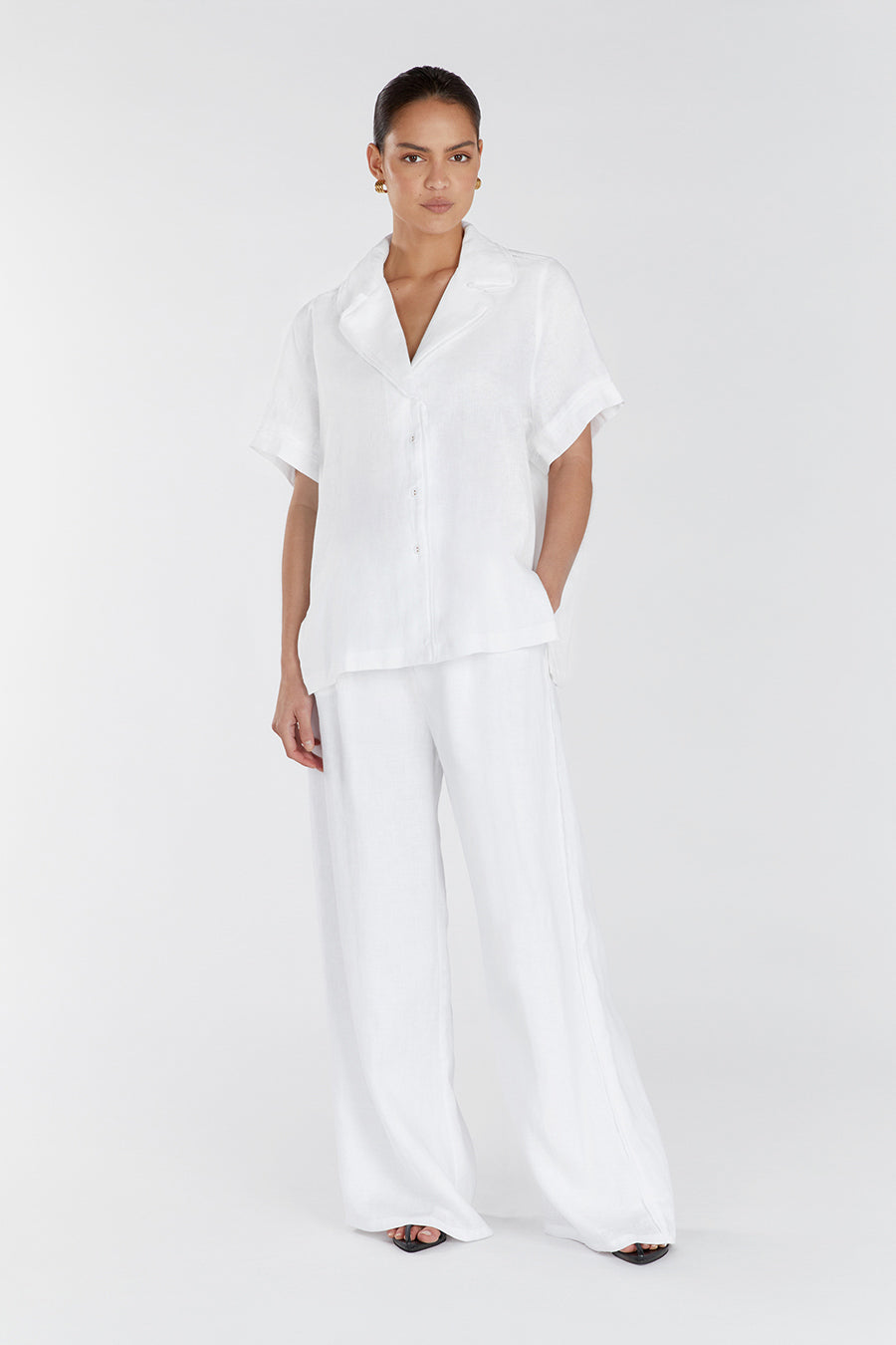 DULCE WHITE LINEN WIDE LEG PANT