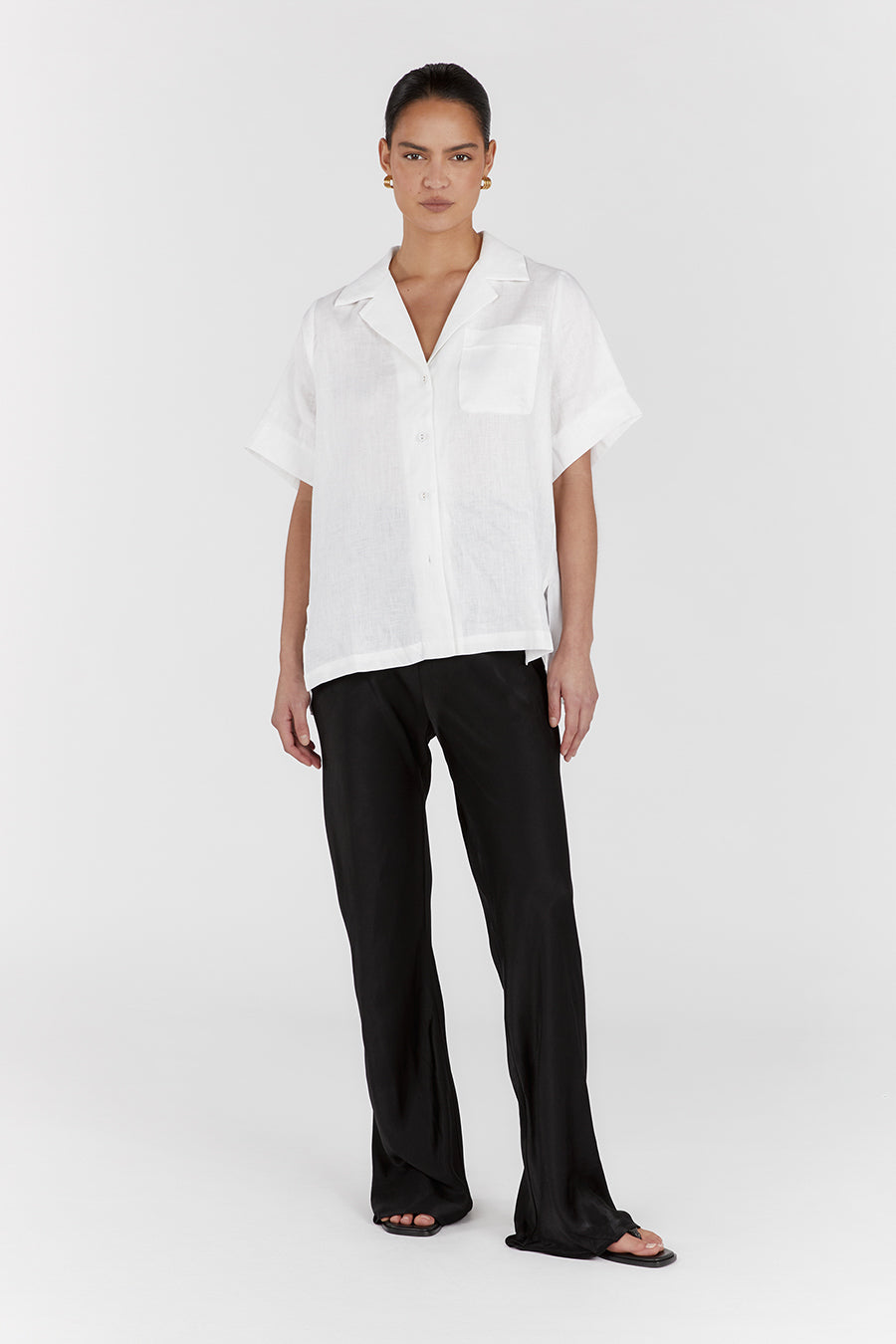 SIMONE BLACK SATIN BIAS CUT PANT