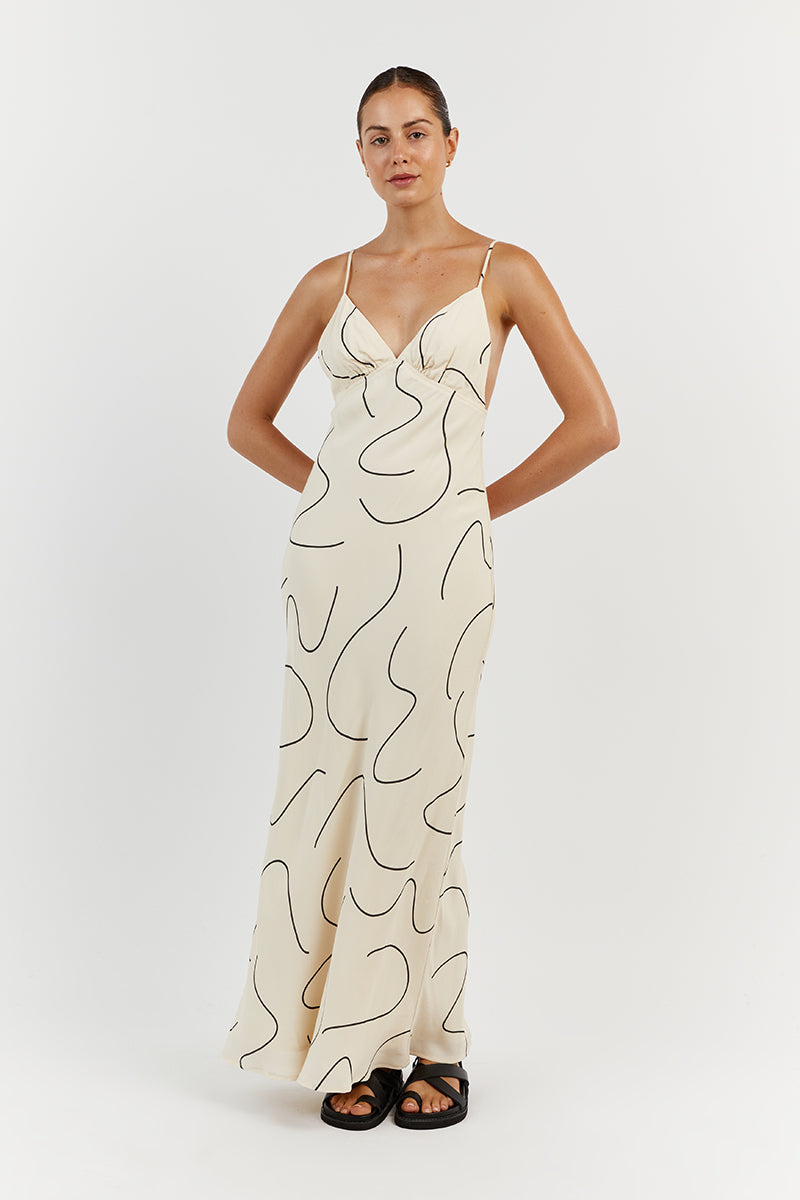 LUNA CREAM VISCOSE SLIP MIDI DRESS