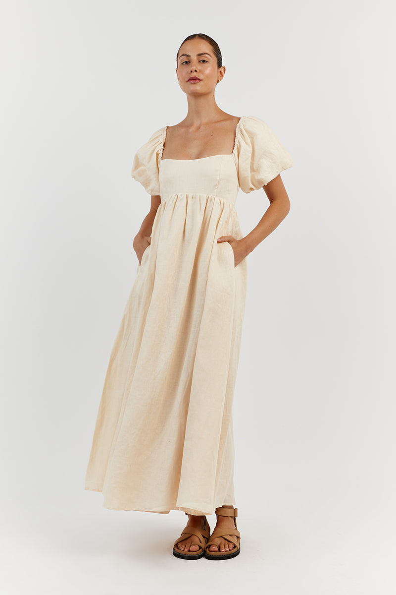 MONTY BUTTER LINEN MIDI DRESS