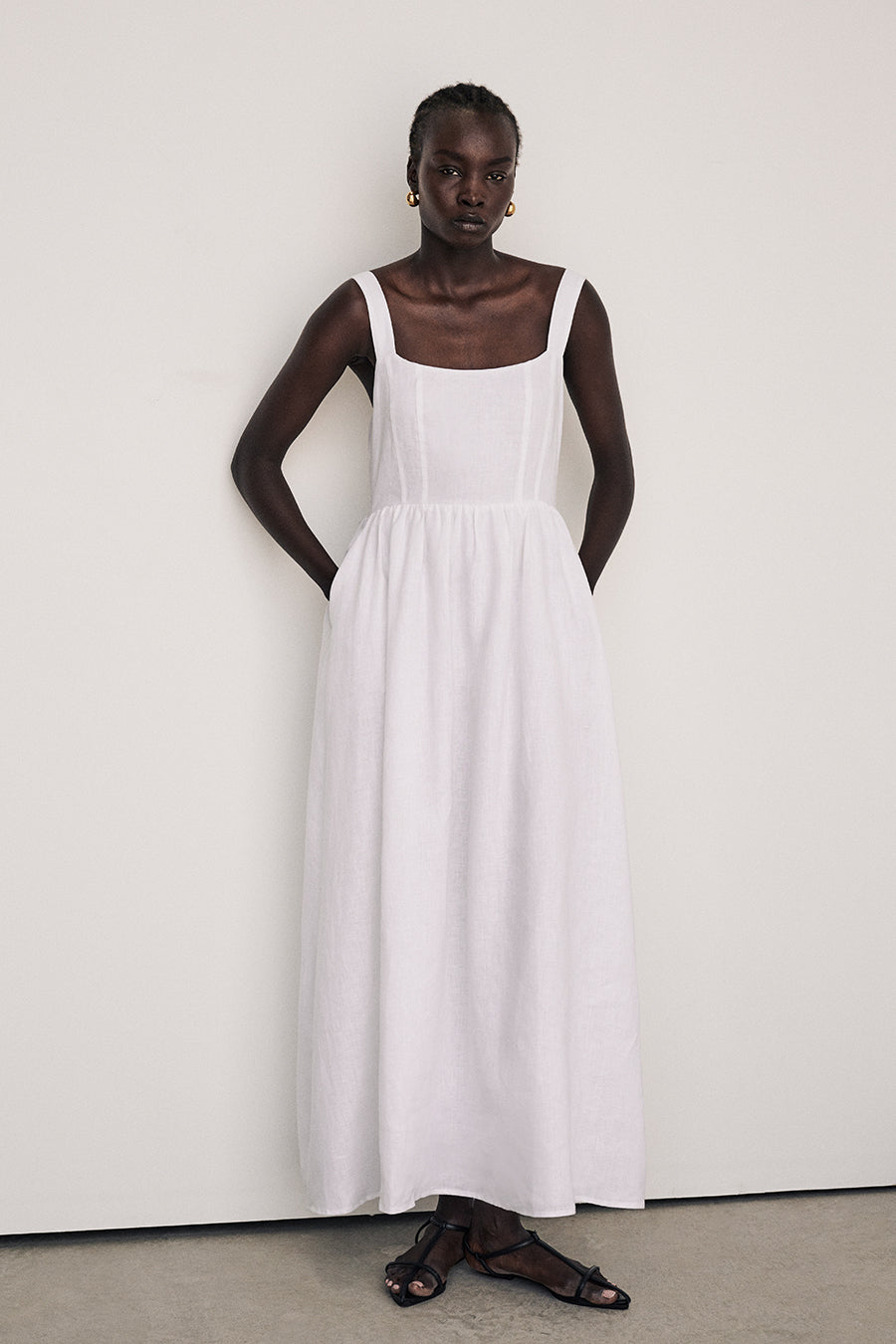 SPENCER WHITE LINEN MIDI DRESS