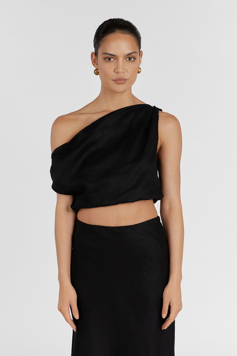 CASS BLACK LINEN CROP TOP