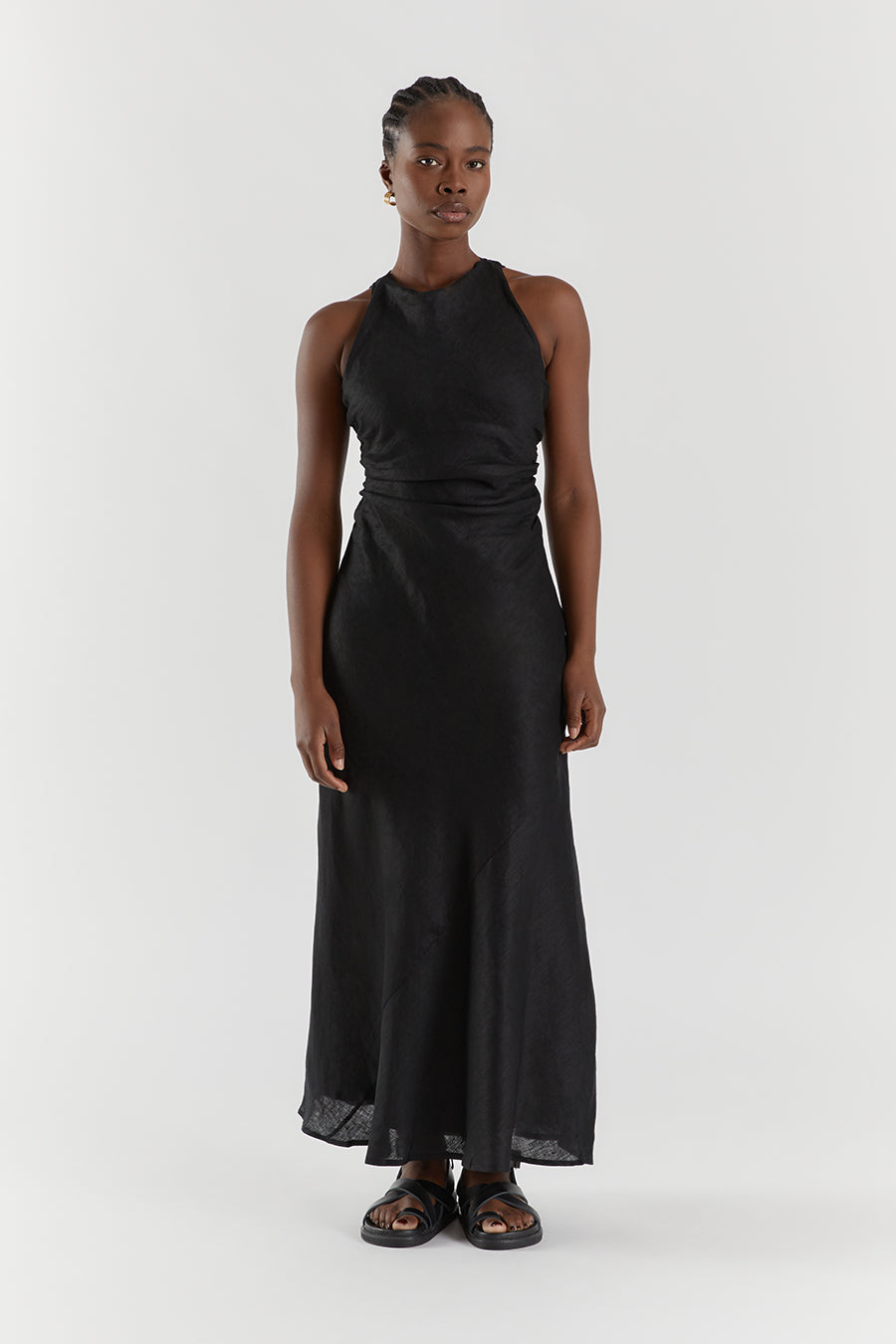 ROSE BLACK LINEN MAXI DRESS