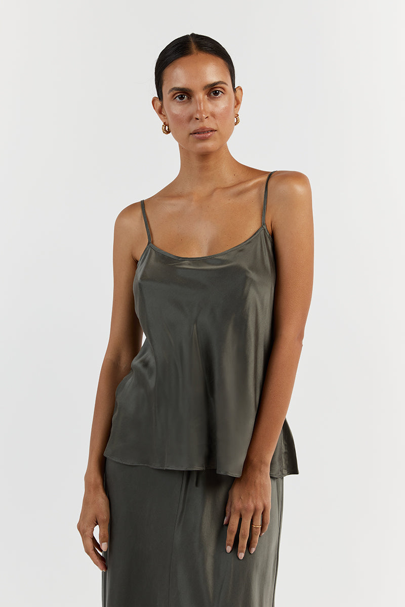 LAYLA DARK OLIVE SILK CAMI