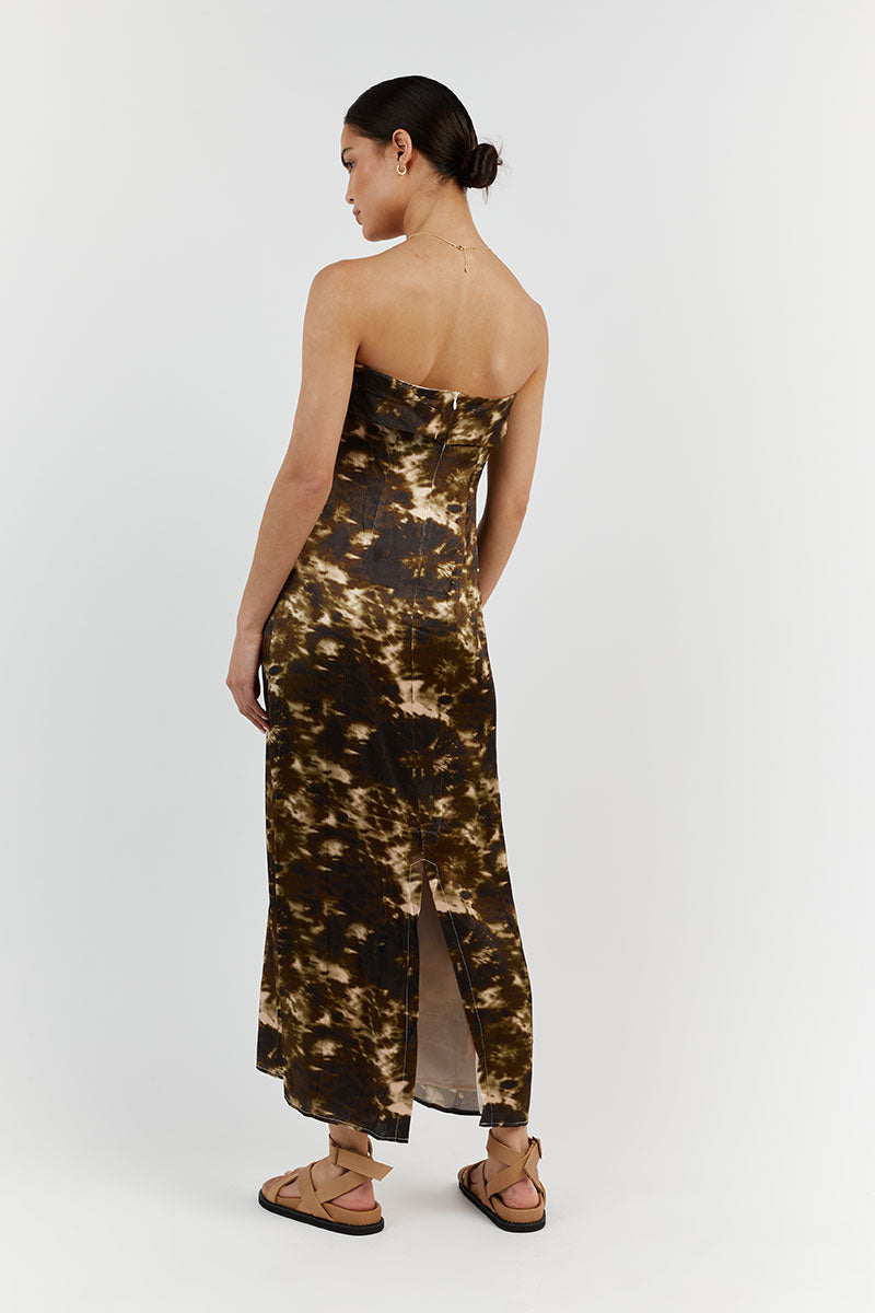 MASON SATIN TIE DYE STRAPLESS DRESS