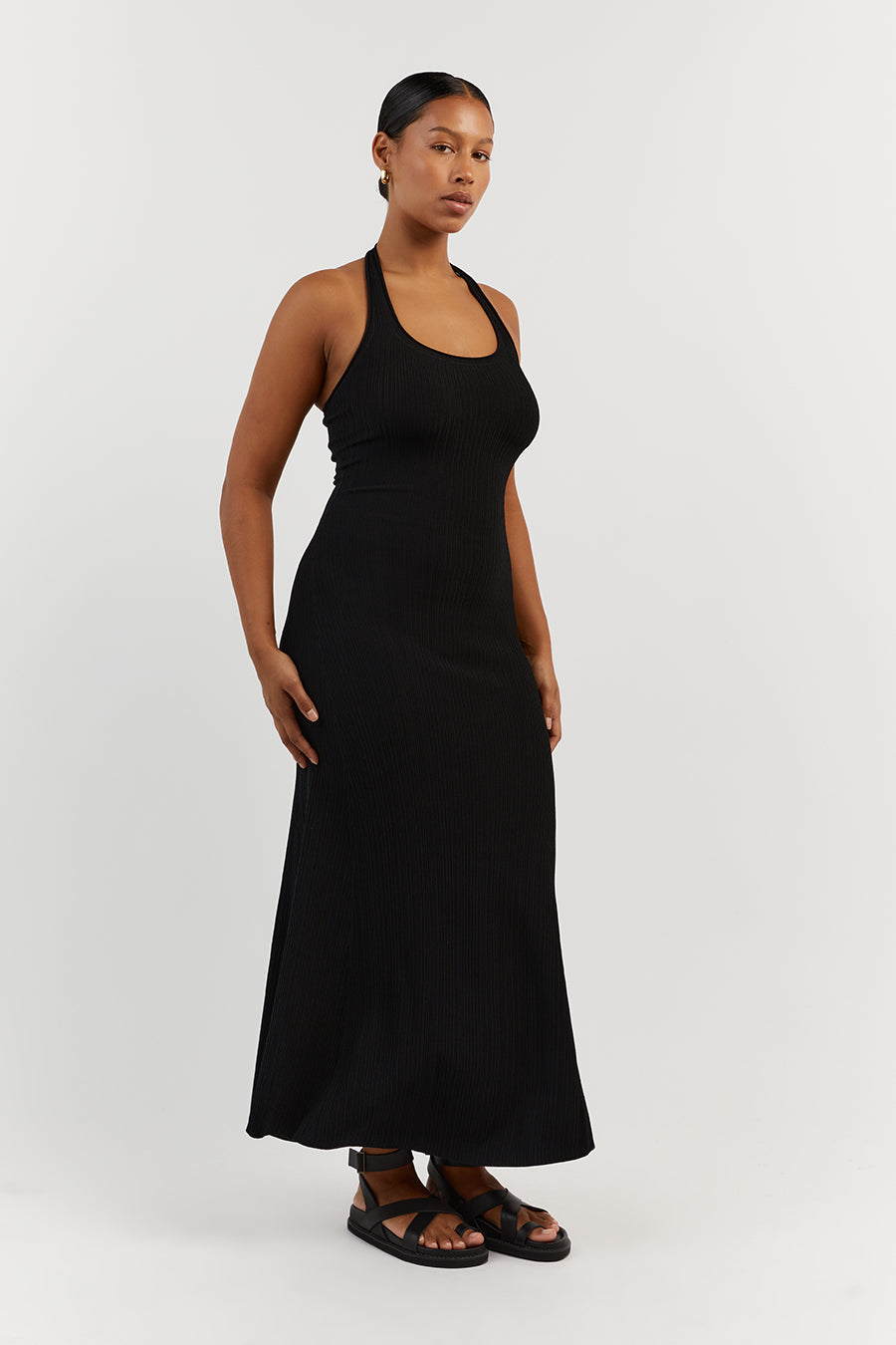 EDDISON BLACK KNIT MIDI DRESS