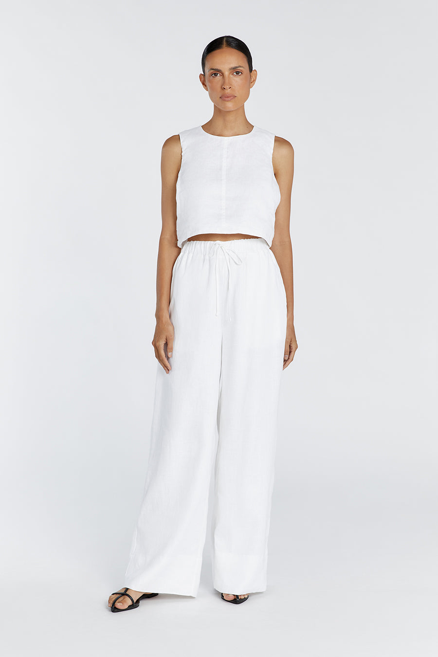 GINA WHITE LINEN ELASTIC WAIST PANT