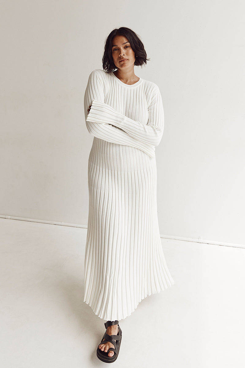 ADA OFF WHITE LONG SLEEVE MIDI DRESS