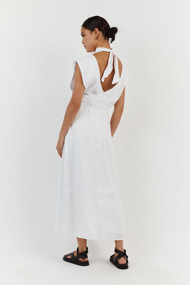 ALESSI WHITE LINEN MIDI DRESS