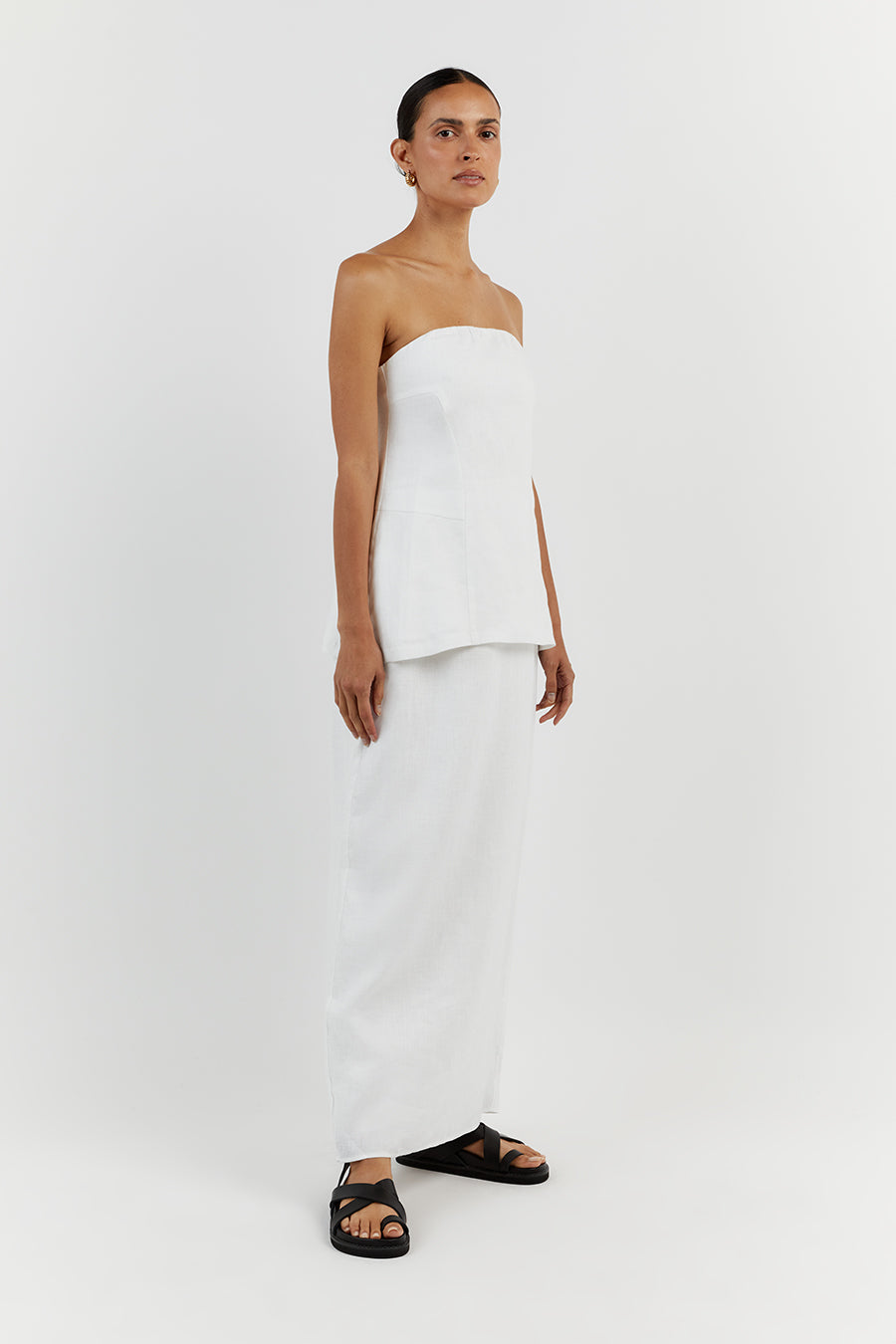 LARA WHITE LINEN STRAPLESS TOP