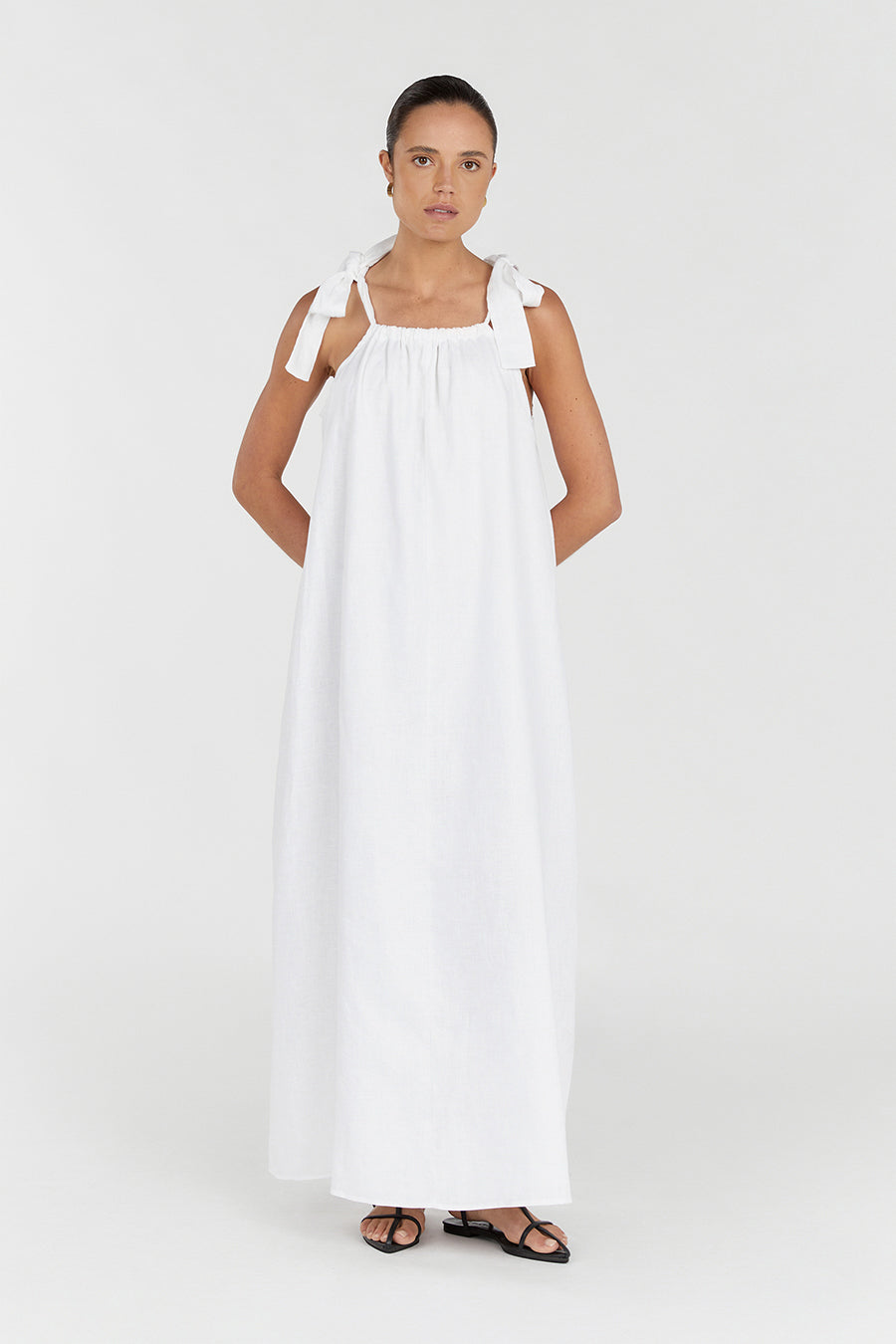 SAYLOR WHITE BOW LINEN MAXI DRESS