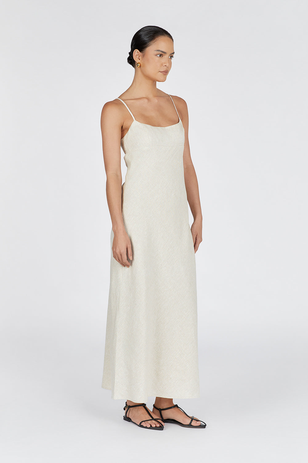 LUCIA NATURAL LINEN MIDI DRESS