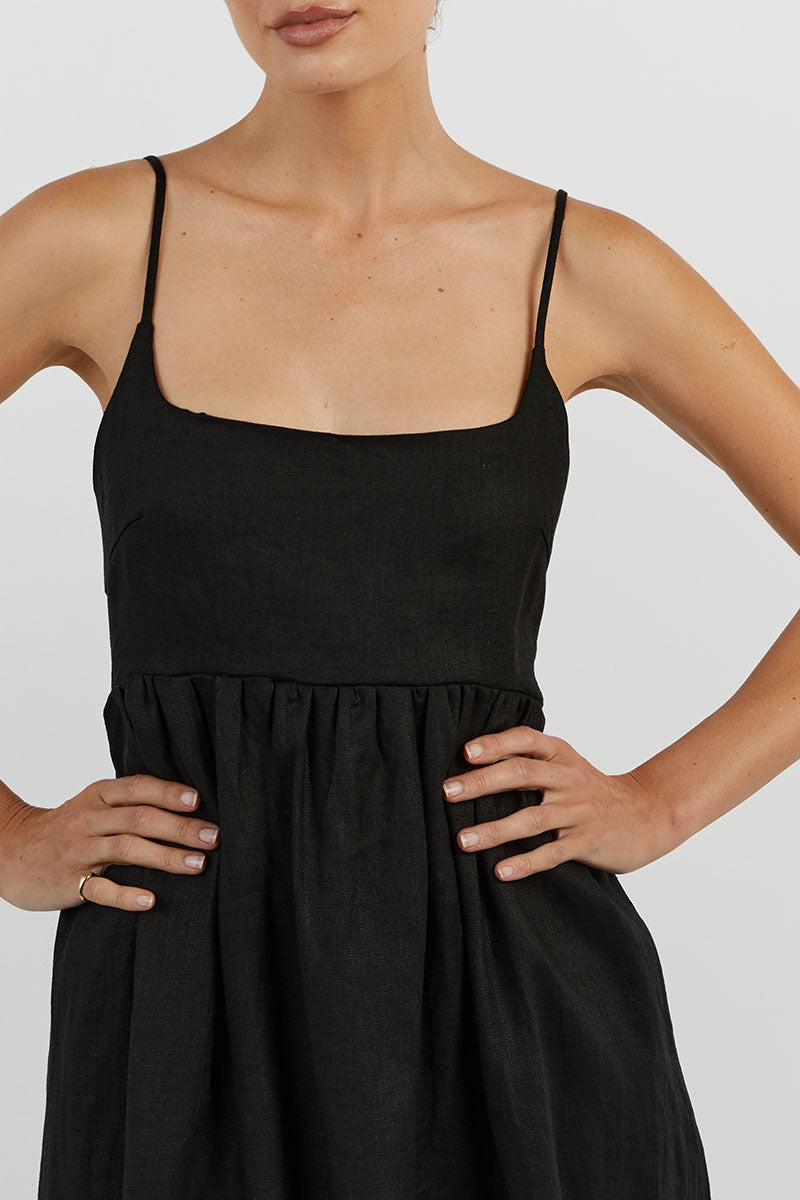SUNNY BLACK LINEN MIDI DRESS