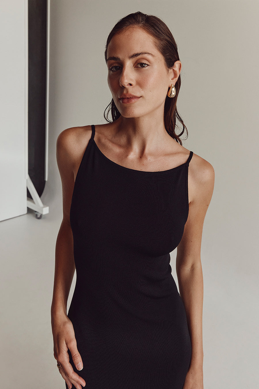 TAYLOR BLACK KNIT MIDI DRESS