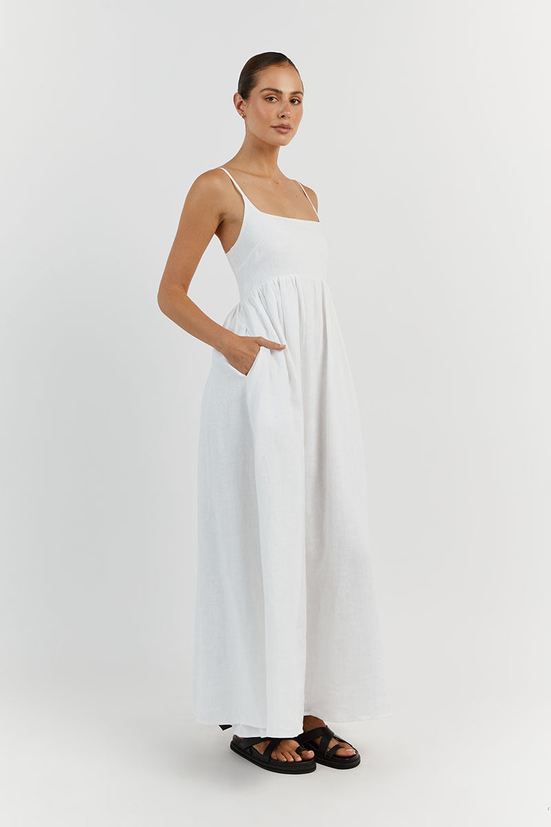 SUNNY WHITE LINEN MIDI DRESS