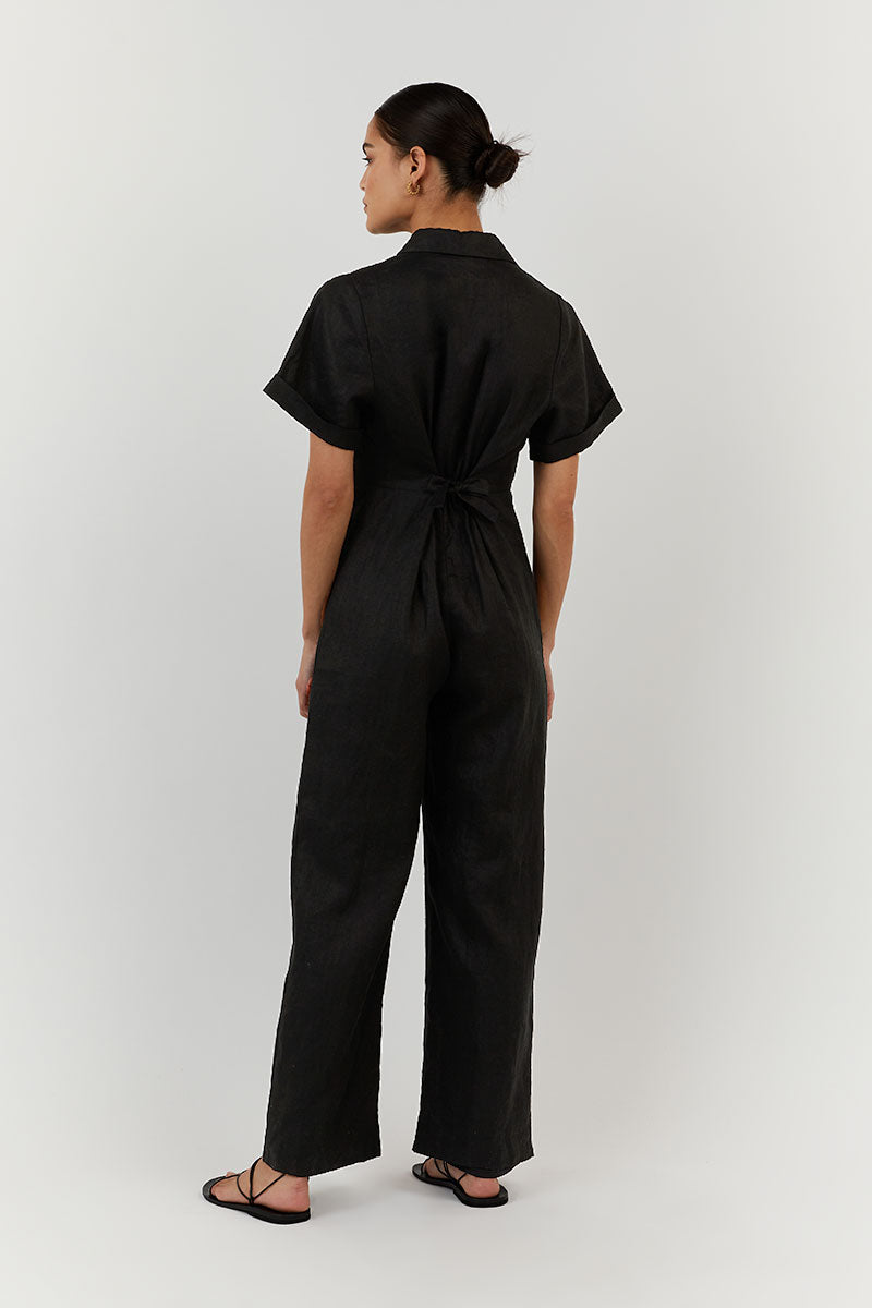 LILY BLACK LINEN BOILER SUIT