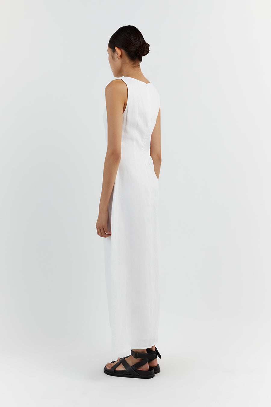 LEILANI WHITE LINEN MIDI DRESS
