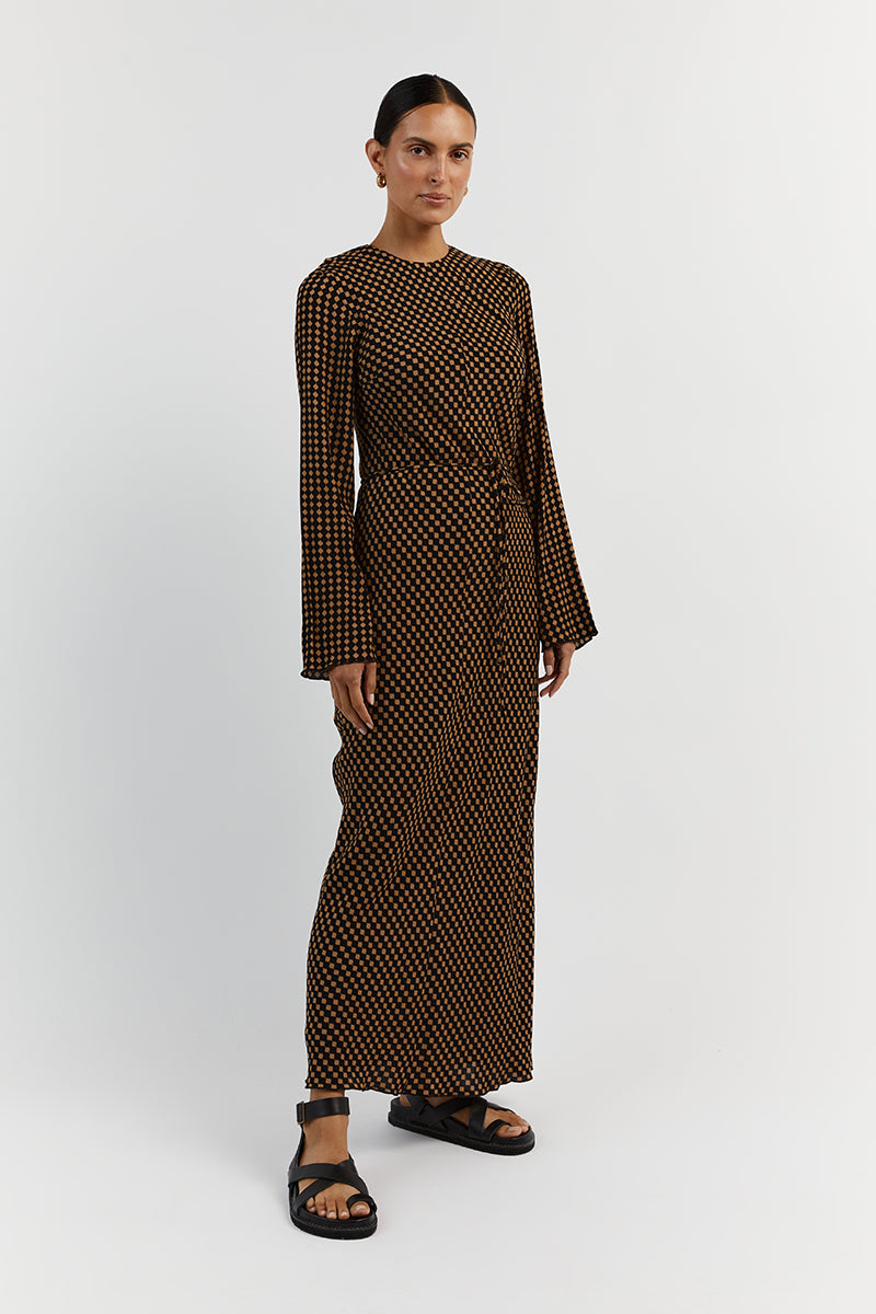 MILA CARAMEL SLEEVED MIDI DRESS