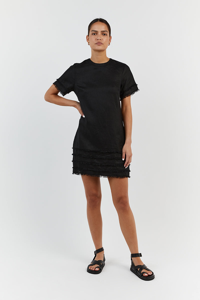 GEORGIE BLACK LINEN MINI DRESS