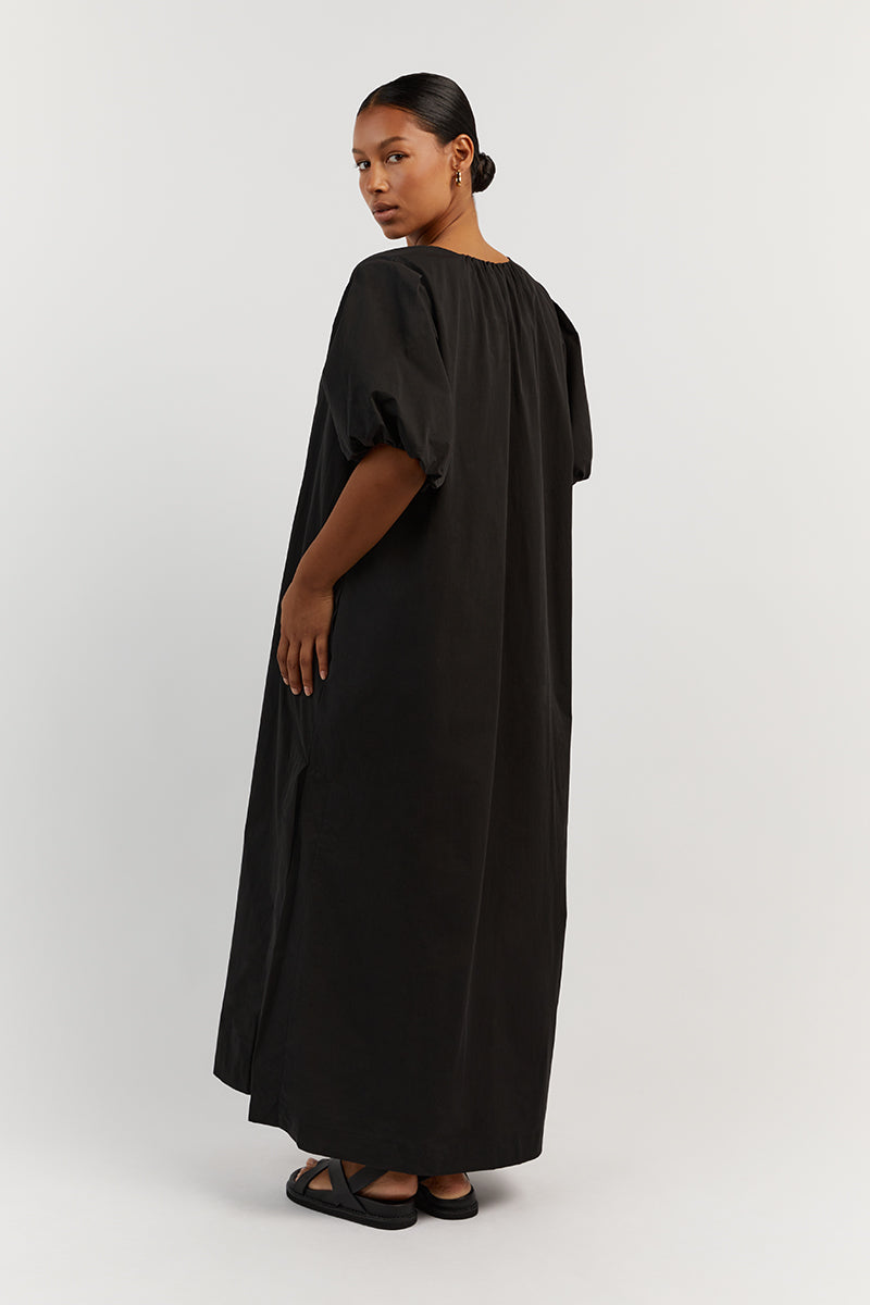 SKYLAR BLACK COTTON MIDI DRESS