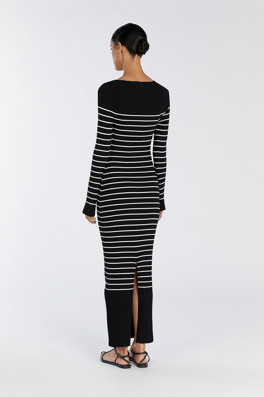 BILLIE BLACK STRIPE LONG SLEEVE MIDI DRESS