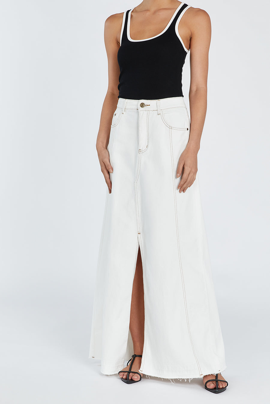 LENNON OFF WHITE DENIM MAXI SKIRT