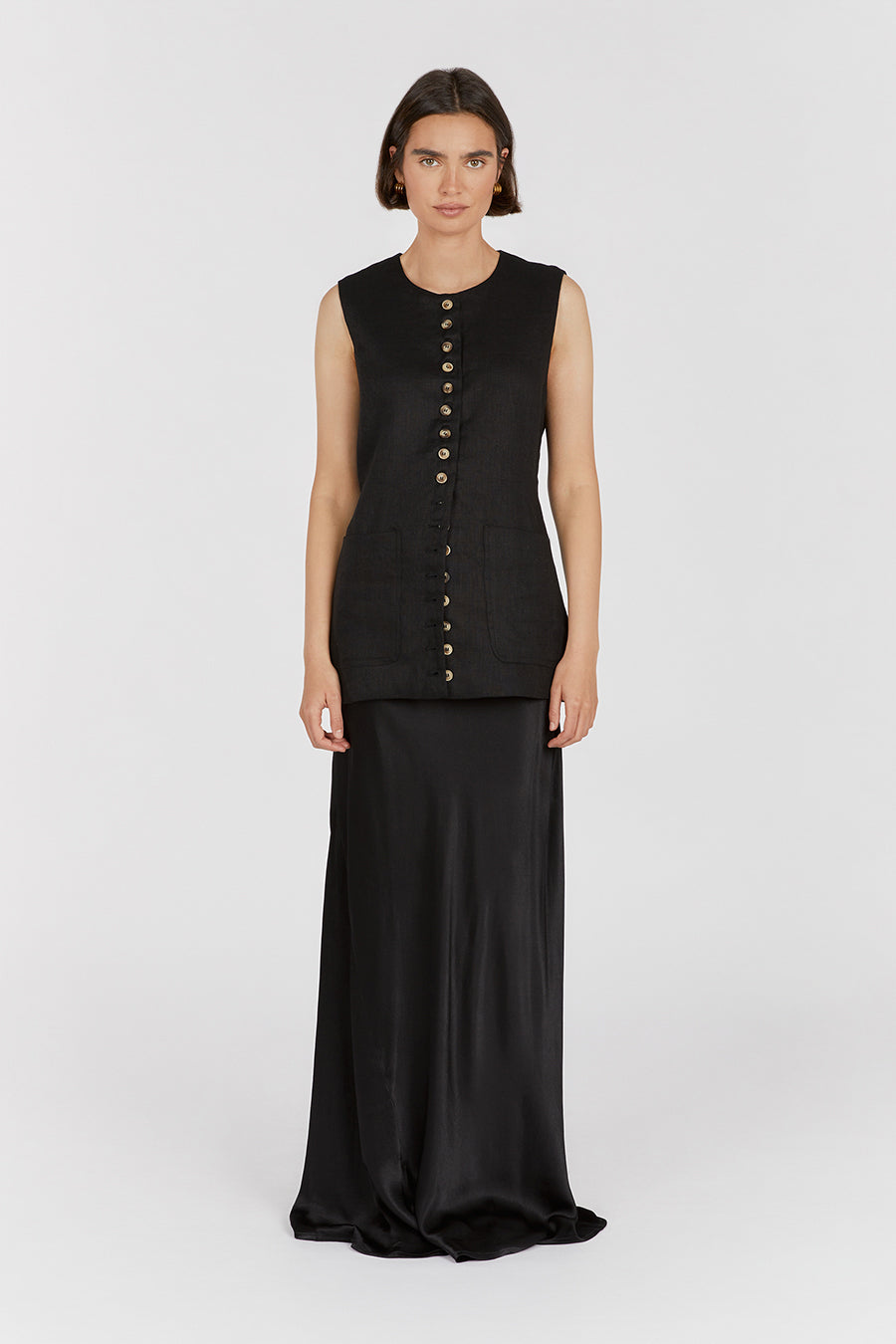 TILLY BLACK LINEN LONGLINE VEST