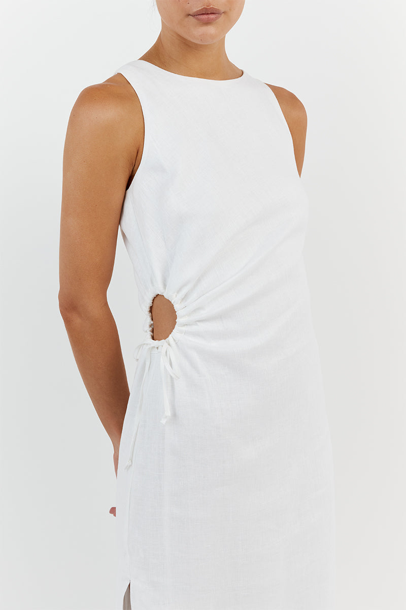 BEAU WHITE LINEN MIDI DRESS