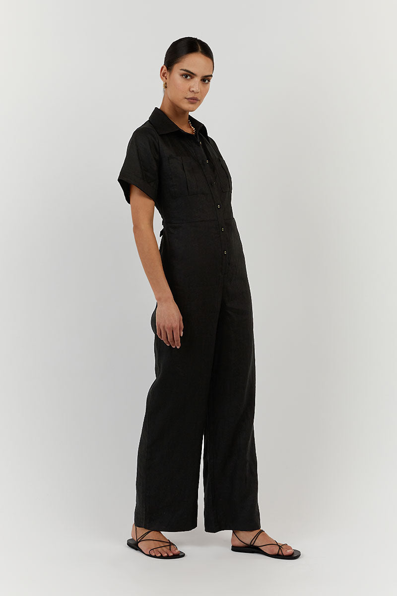 LILY BLACK LINEN BOILER SUIT