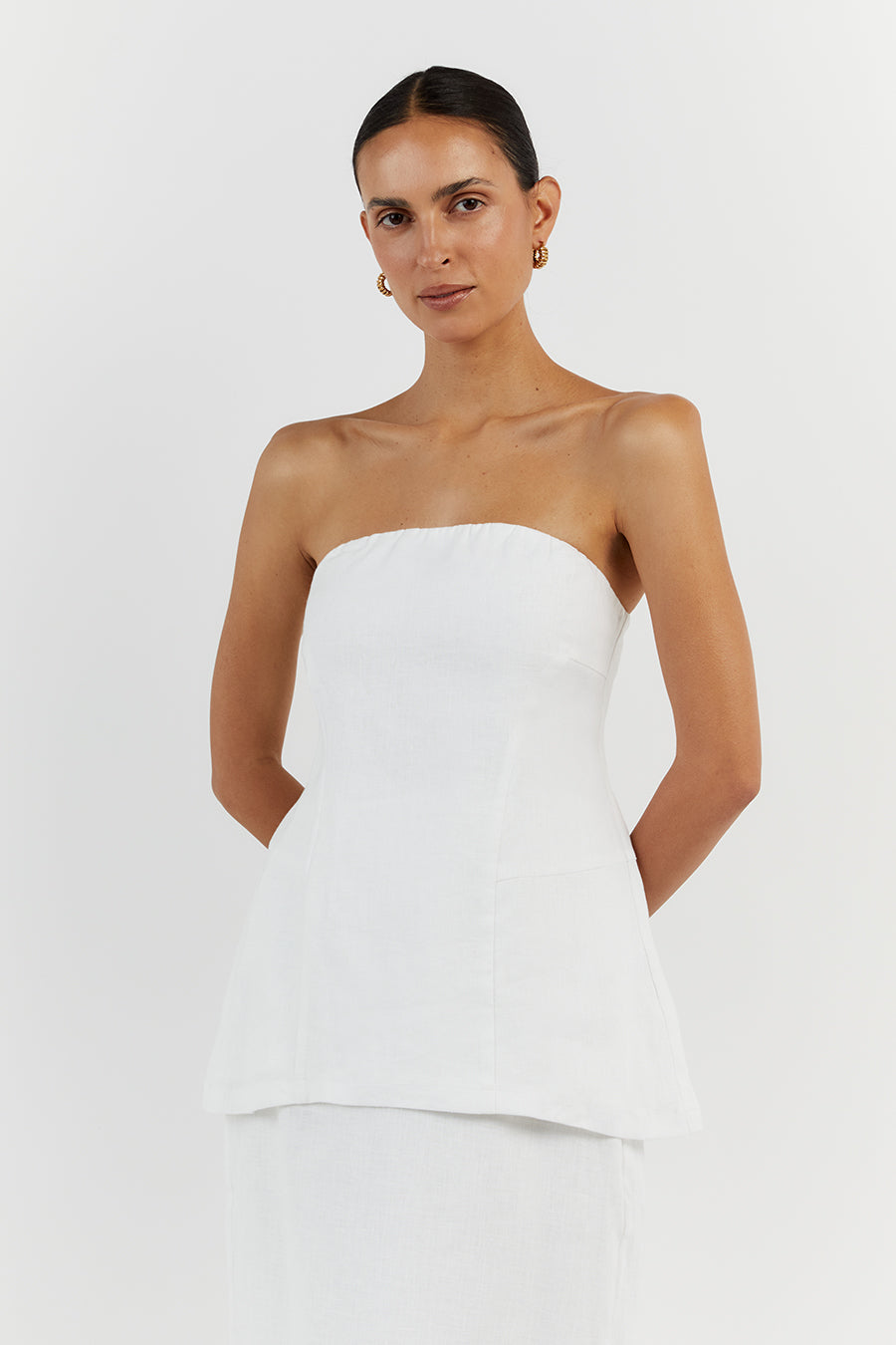 LARA WHITE LINEN STRAPLESS TOP