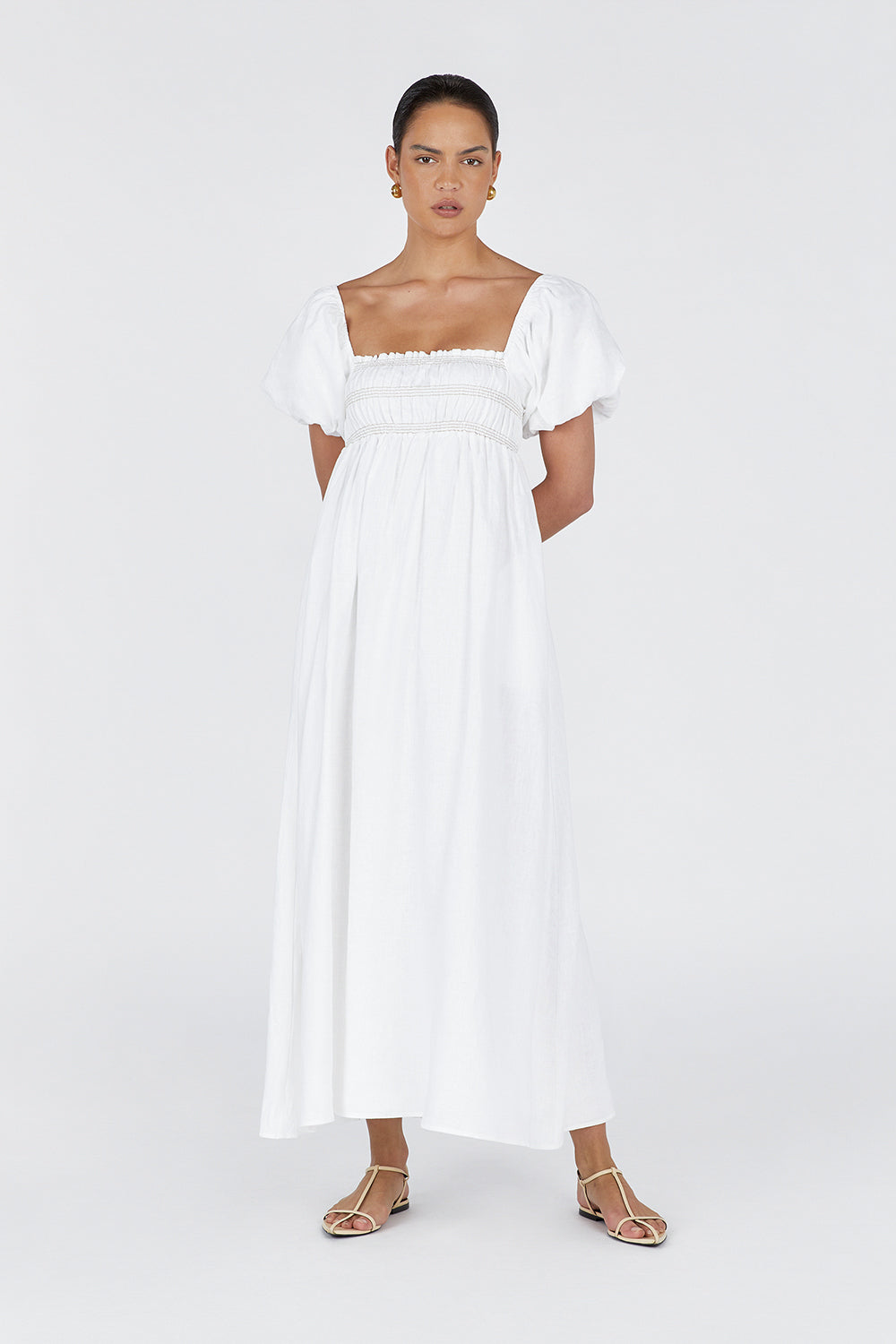 BIANCA WHITE LINEN MIDI DRESS