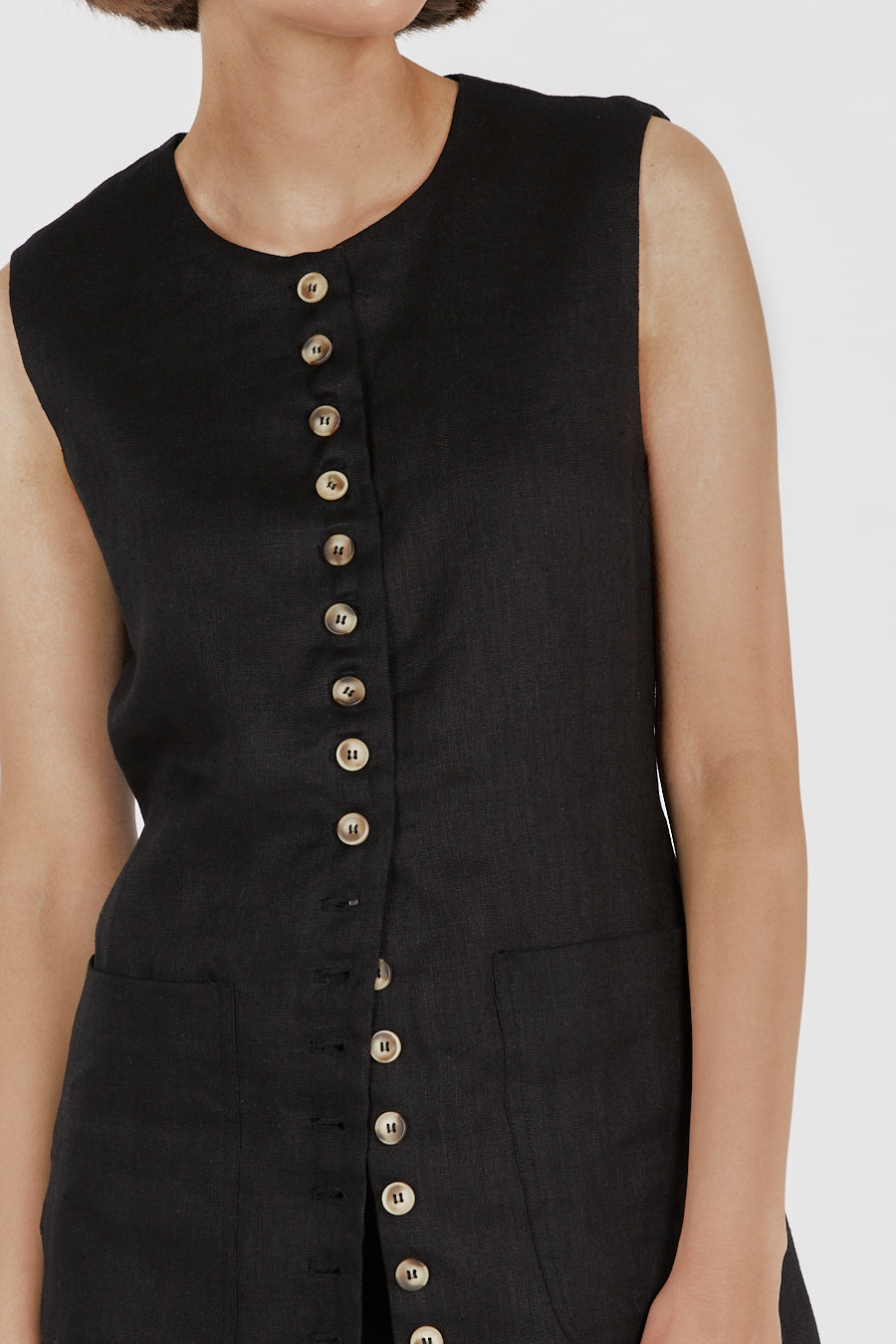 TILLY BLACK LINEN LONGLINE VEST