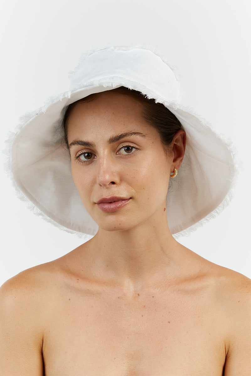 GEORGIE WHITE LINEN WIDE BRIM HAT