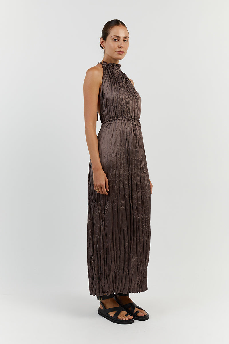 CORI TAUPE CRINKLE MIDI DRESS
