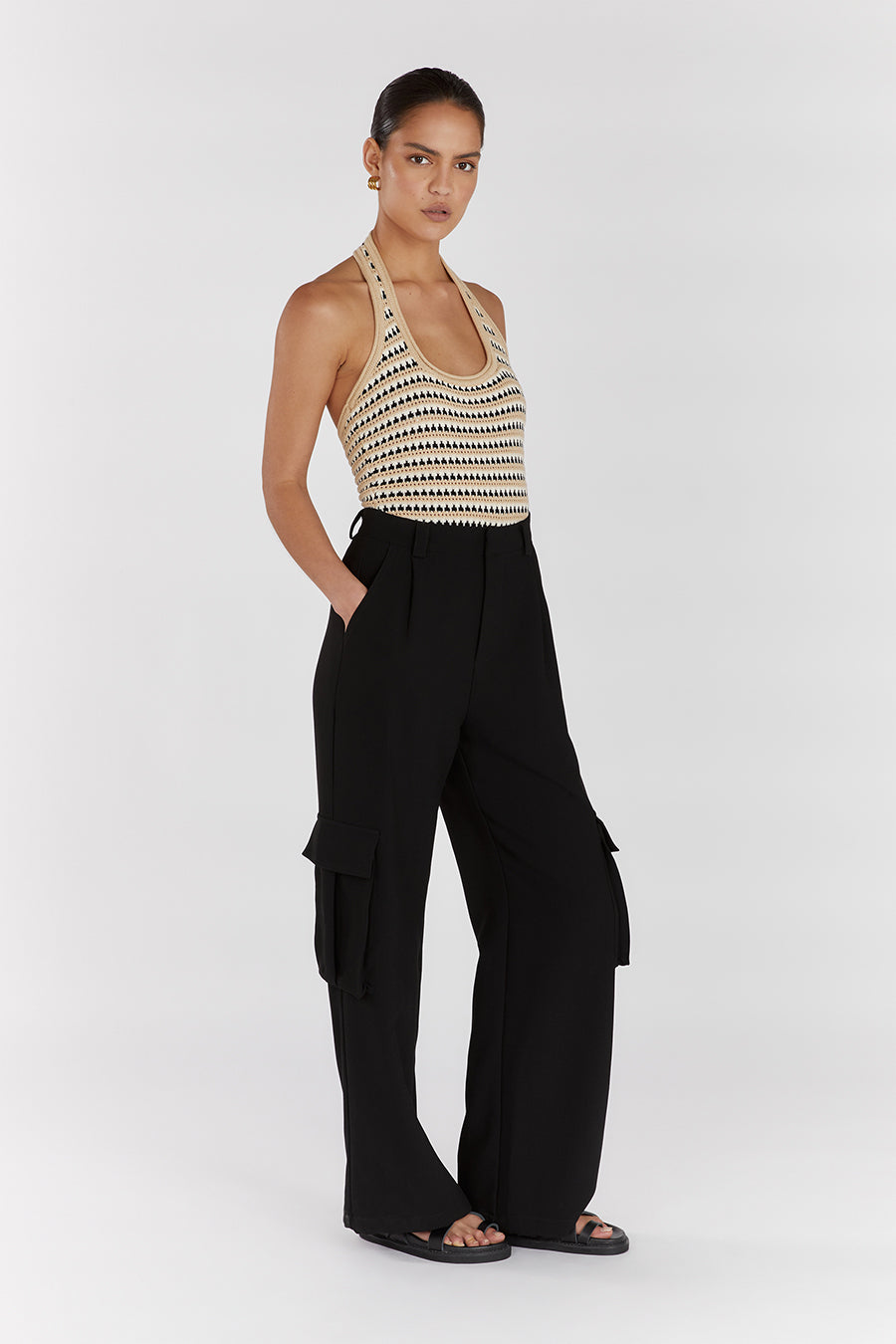 MIMI NATURAL STRIPECROCHETHALTER TOP