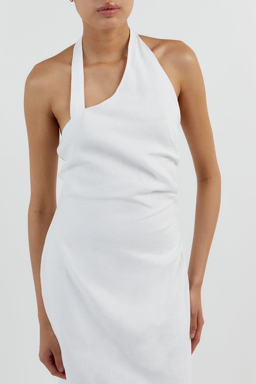 ZOEY WHITE ASYM LINEN MIDI DRESS