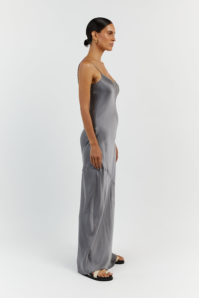 LAYLA CHARCOAL SILK MAXI DRESS
