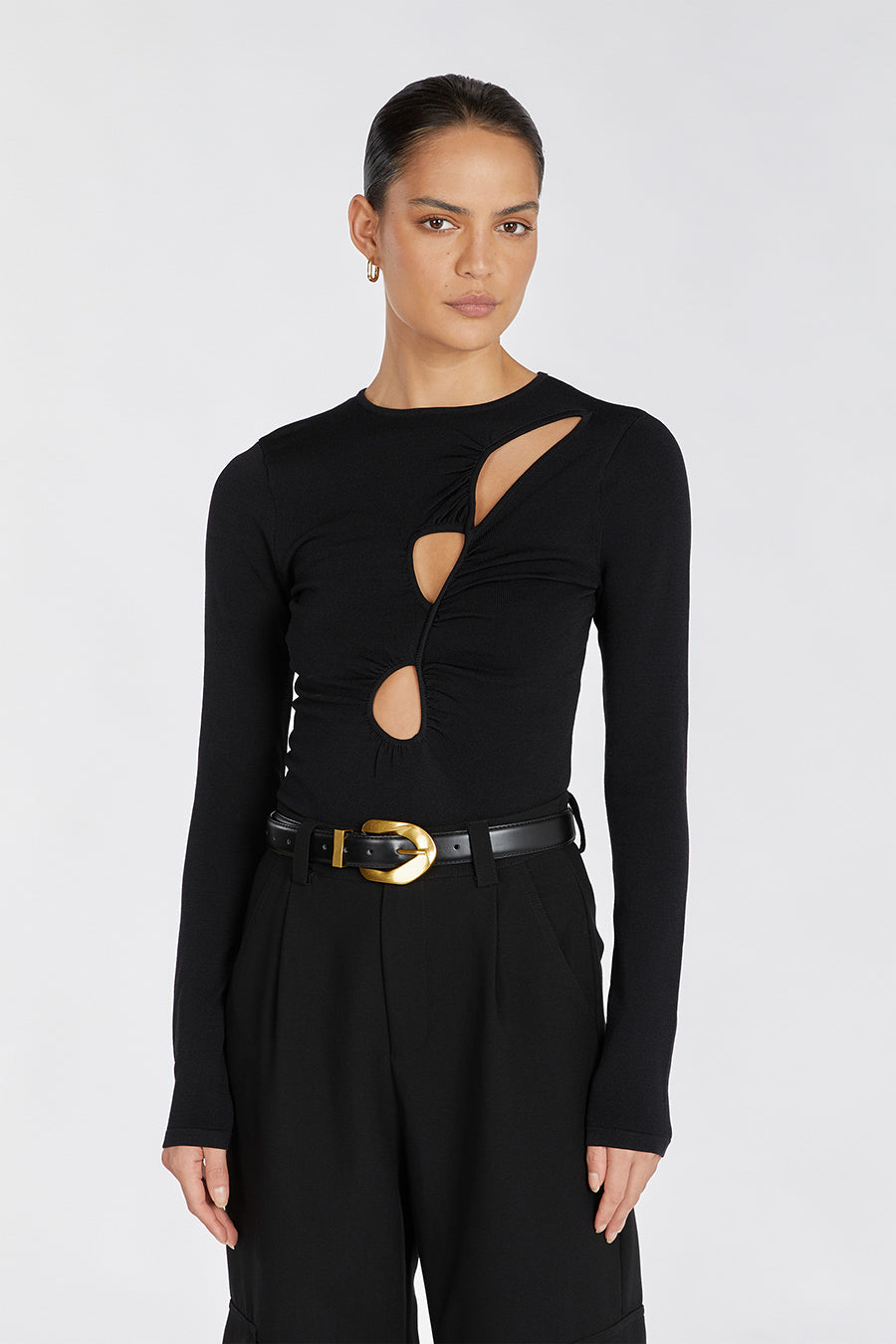 MONIQUE BLACK LONG SLEEVE KNIT TOP