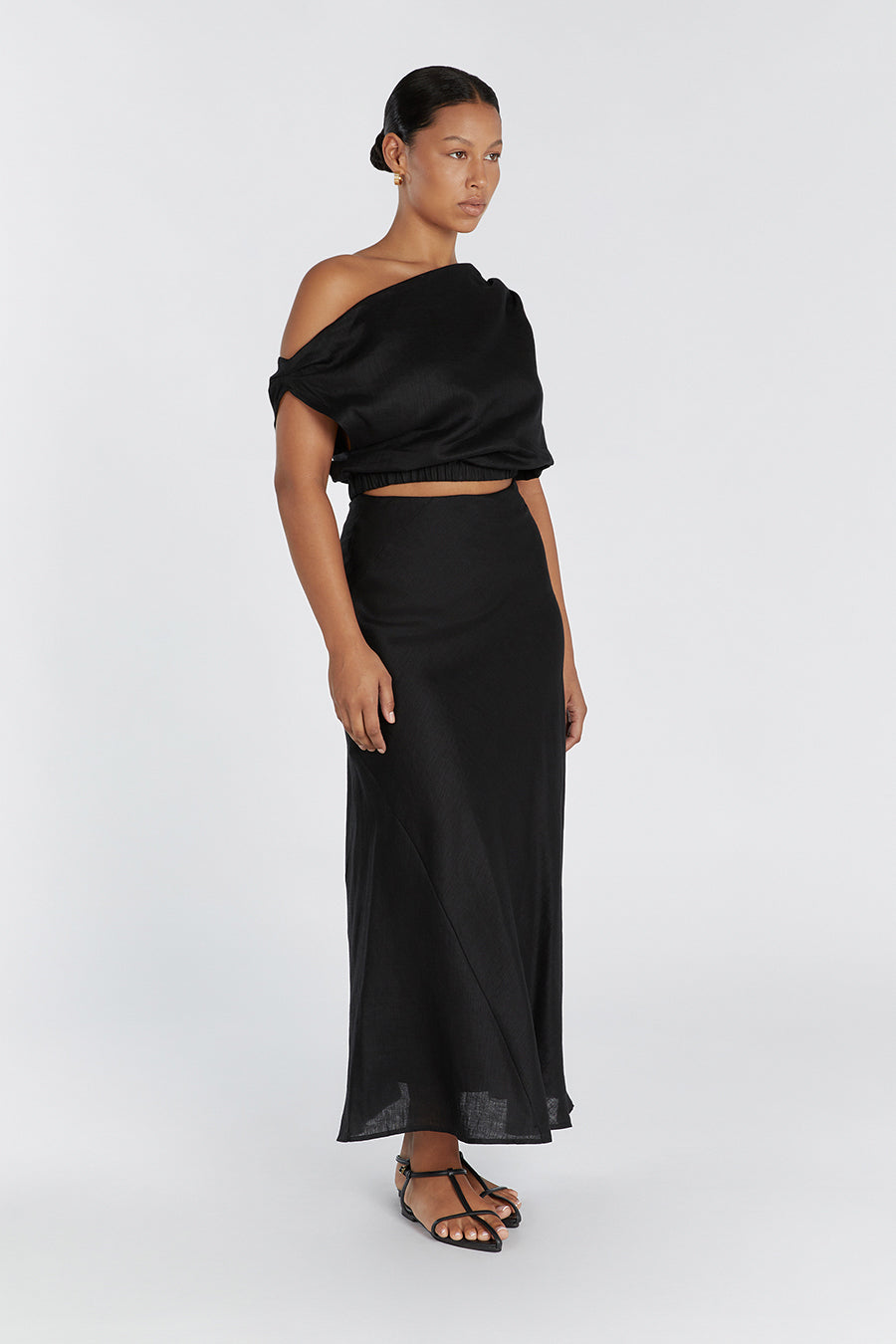 CASS BLACK LINEN CROP TOP