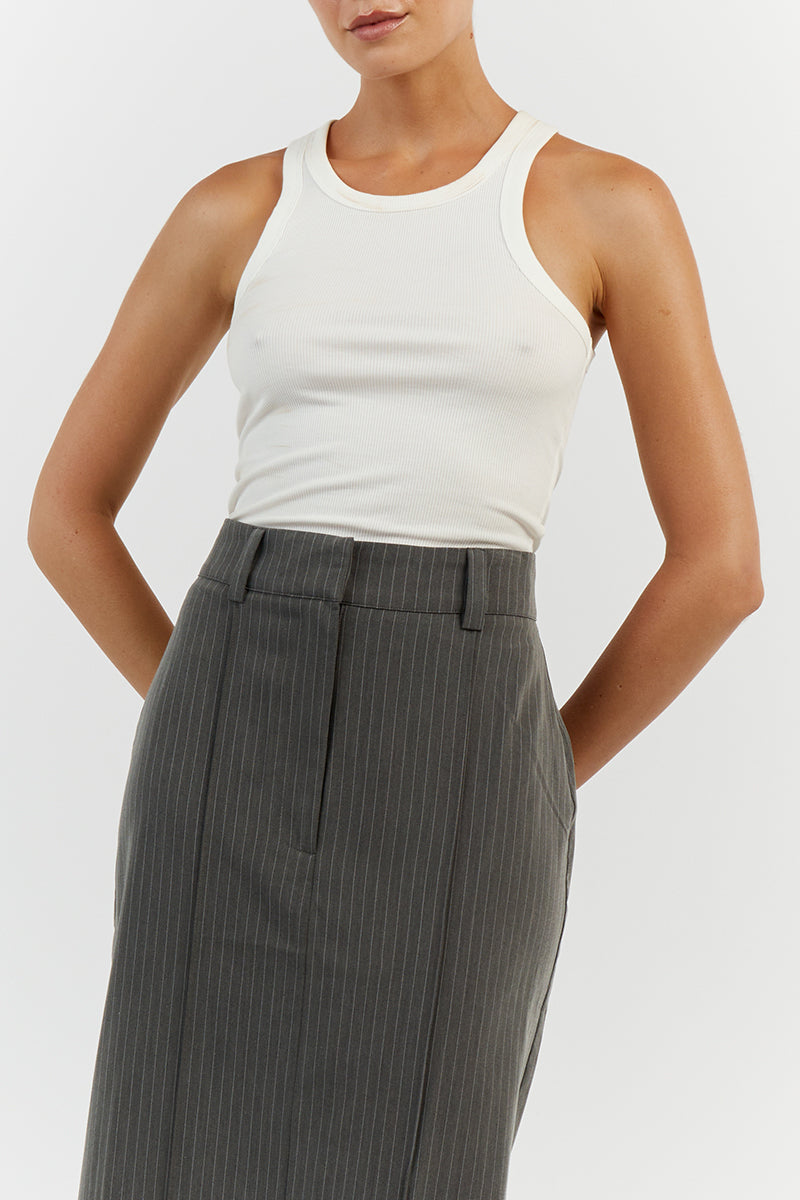 DIEGO GREY PINSTRIPE MIDI SKIRT