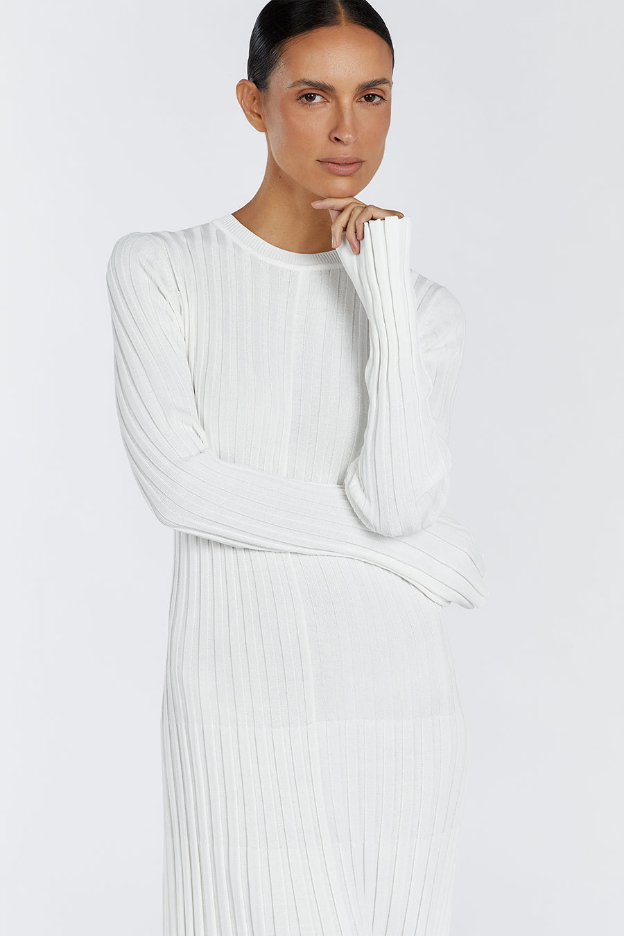 ADA OFF WHITE LONG SLEEVE MIDI DRESS
