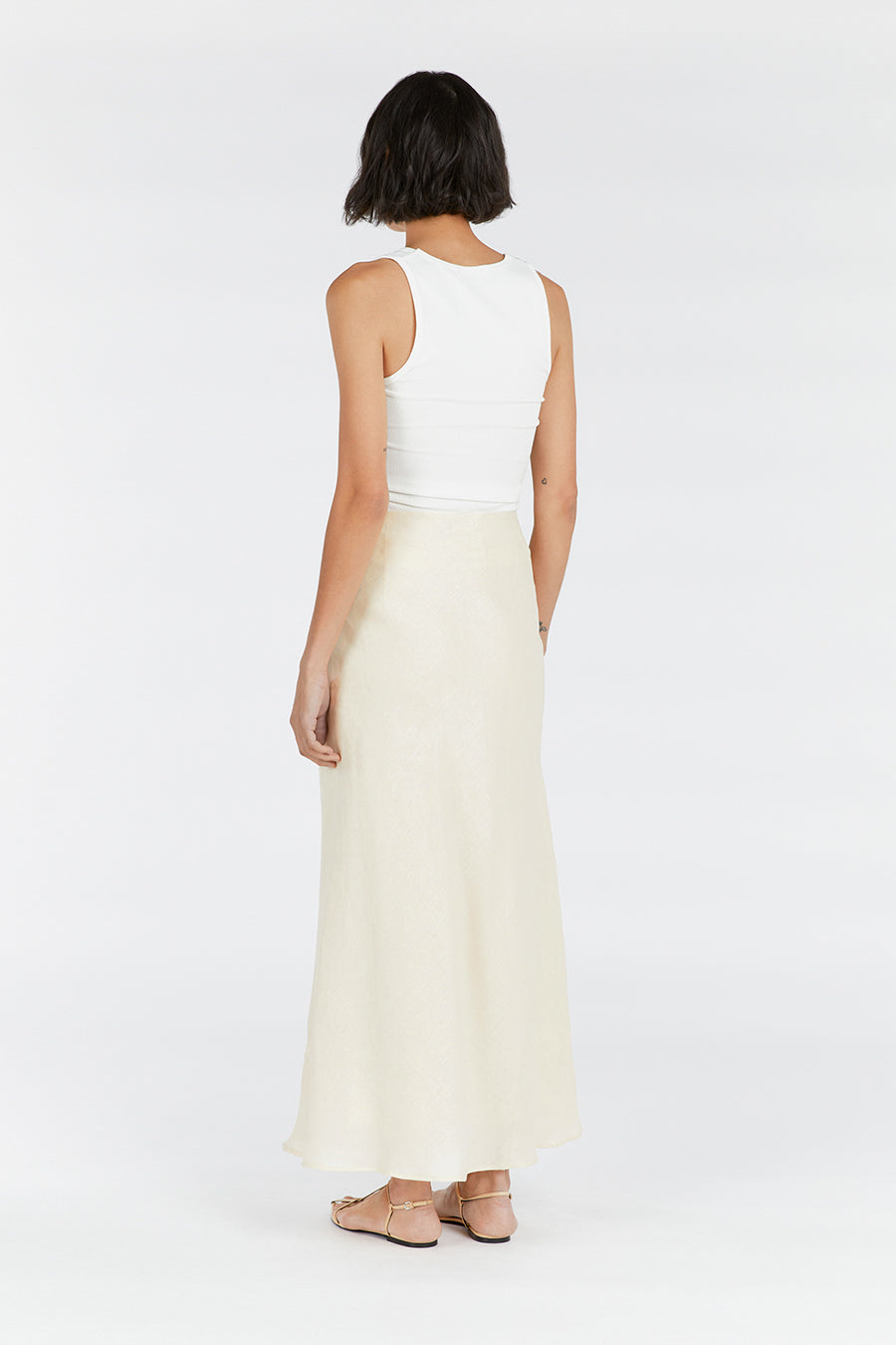 SYRAH BUTTERMILK LINEN MIDI SKIRT