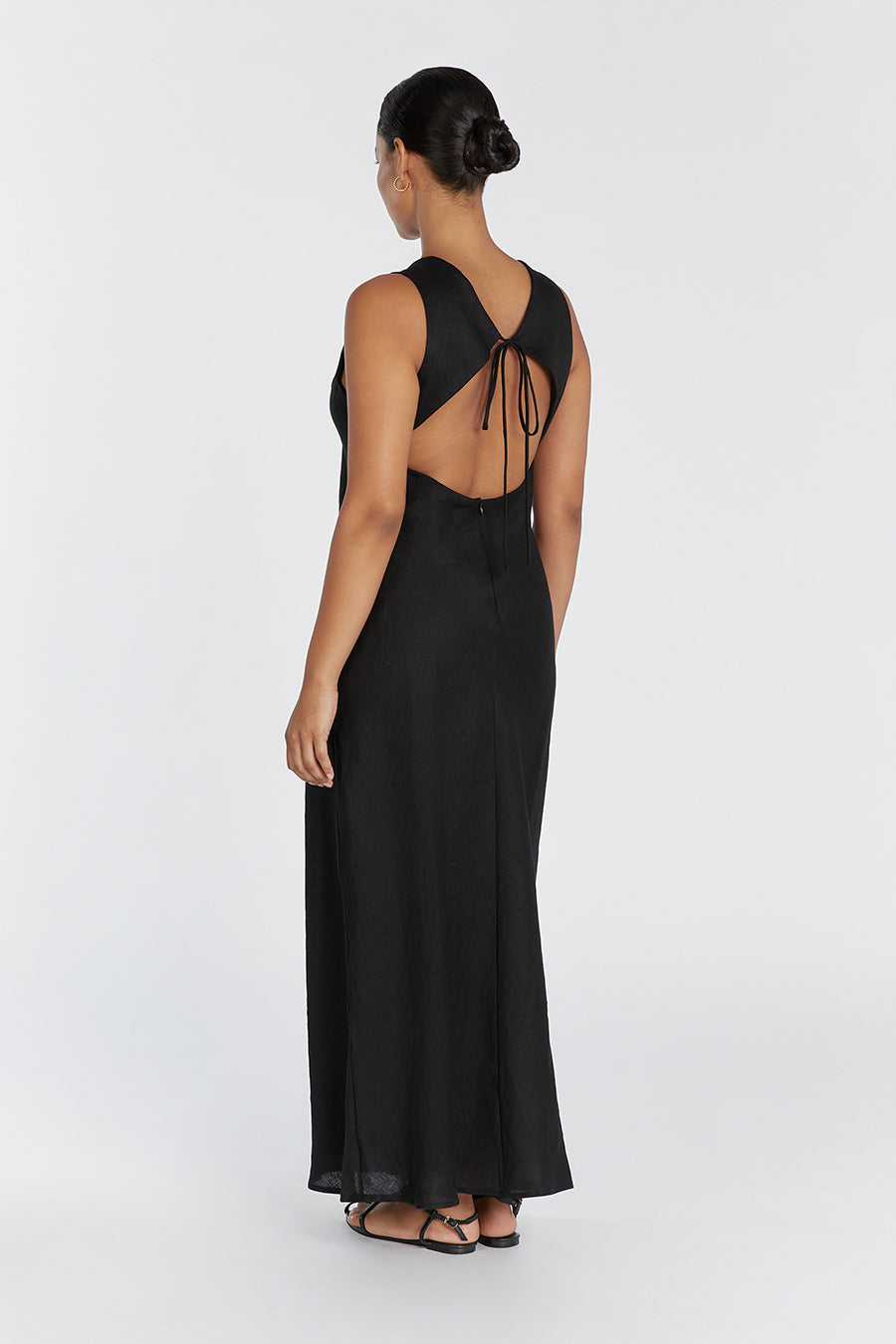 MERCURY BLACK LINEN MIDI DRESS