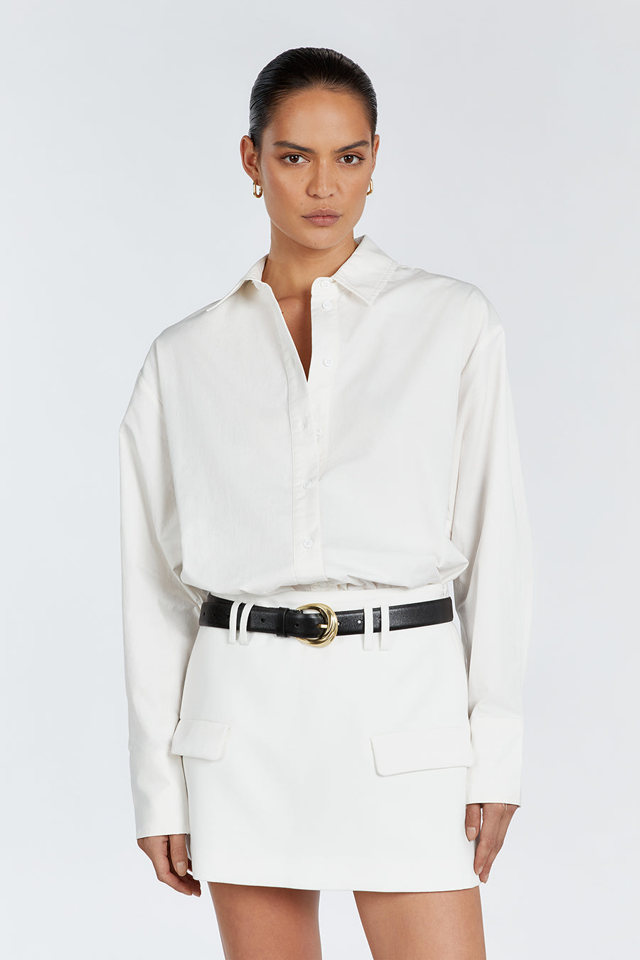 SHAE WHITE COTTON SLEEVED SHIRT