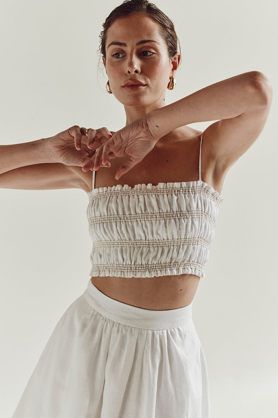 BIANCA WHITE SHIRRED LINEN TOP