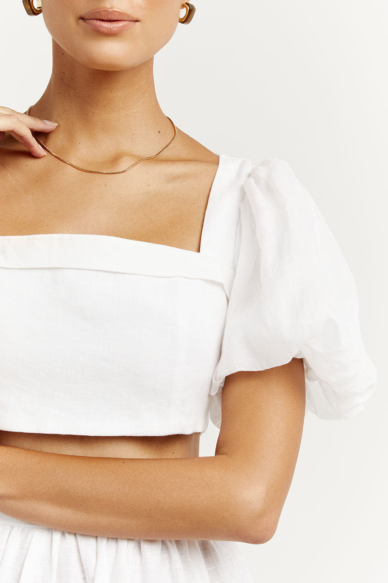 AISLE WHITE LINEN TIER LONG SKIRT