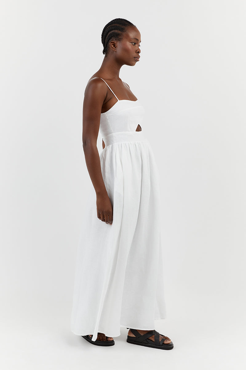 HARPER WHITE LINEN MIDI DRESS