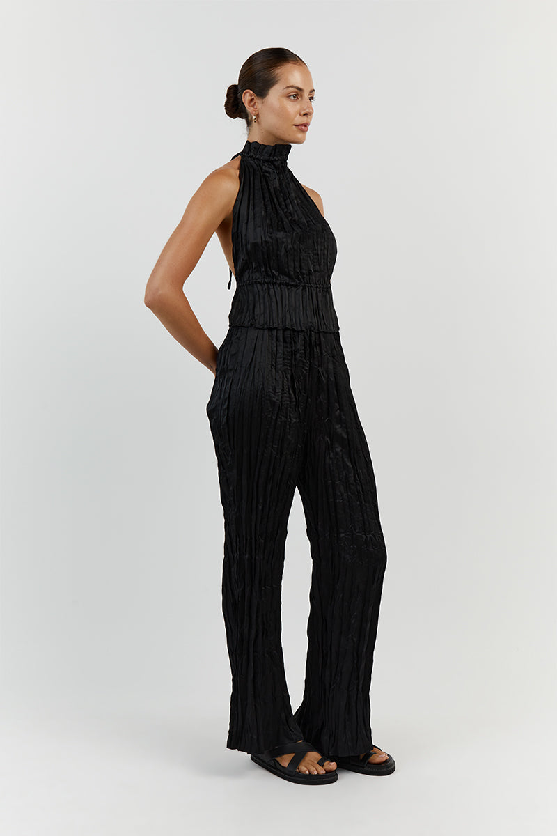 CORI BLACK HIGH NECK CRINKLE TOP