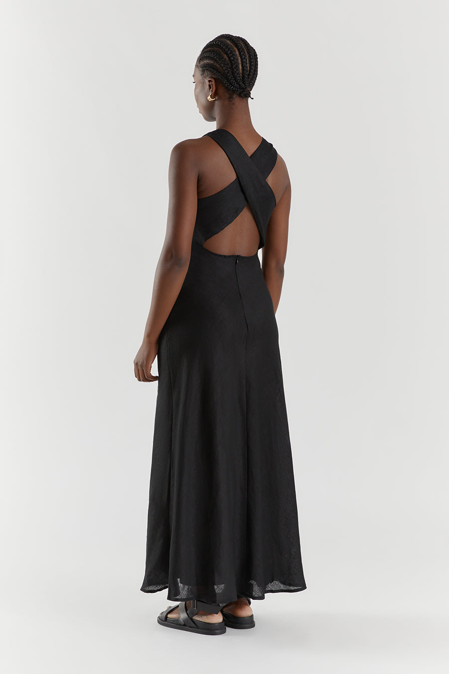 ROSE BLACK LINEN MAXI DRESS