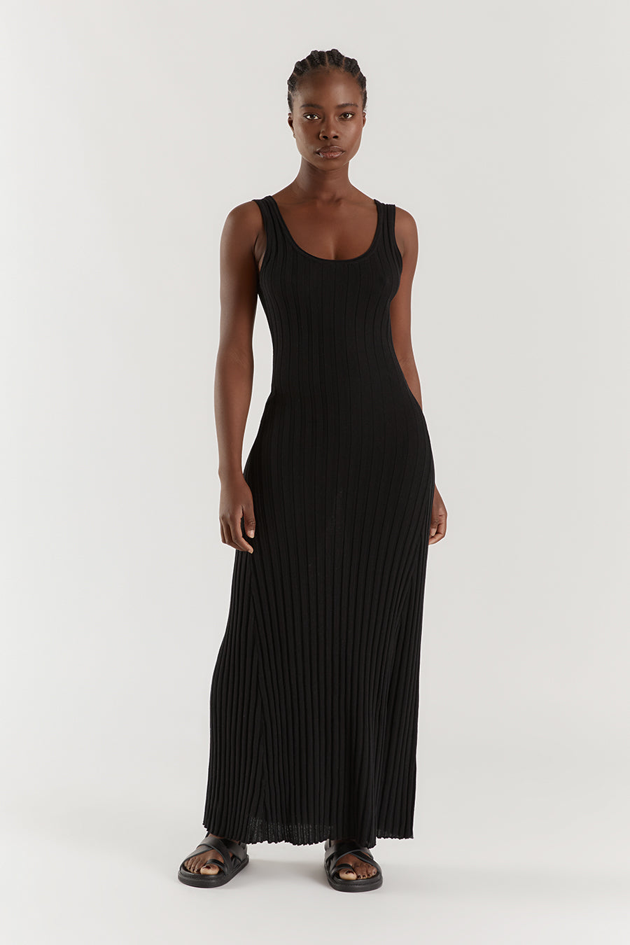 GOLDIE BLACK SCOOP MIDI DRESS